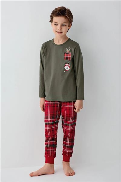 Arnetta 3513 Erkek Uzun Kollu Bisiklet Yaka Pijama Takımı-Yeşil