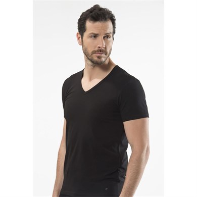 Cacharel 1306 V Yaka Kısa Kollu Erkek T-Shirt - Siyah