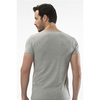 Cacharel 1306 V Yaka Kısa Kollu Erkek T-Shirt - Gri Melanj