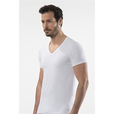 Cacharel 1306 V Yaka Kısa Kollu Erkek T-Shirt - Beyaz