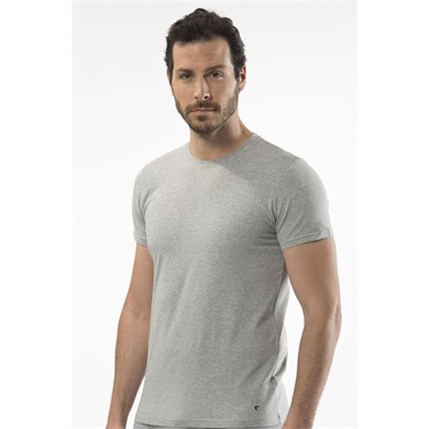 Cacharel 1307 O Yaka Kısa Kollu Erkek T-Shirt - Gri Melanj