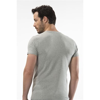 Cacharel 1307 O Yaka Kısa Kollu Erkek T-Shirt - Gri Melanj