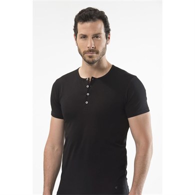 Cacharel 1308 Düğmeli Kısa Kollu Erkek T-Shirt - Siyah