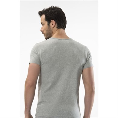 Cacharel 1308 Düğmeli Kısa Kollu Erkek T-Shirt - Gri Melanj