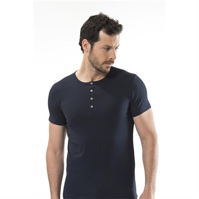 Cacharel 1308 Düğmeli Kısa Kollu Erkek T-Shirt - Lacivert