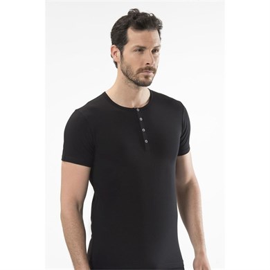 Cacharel 1308 Düğmeli Kısa Kollu Erkek T-Shirt - Siyah