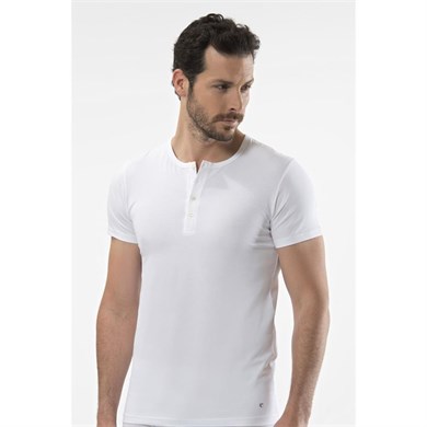 Cacharel 1308 Düğmeli Kısa Kollu Erkek T-Shirt - Beyaz