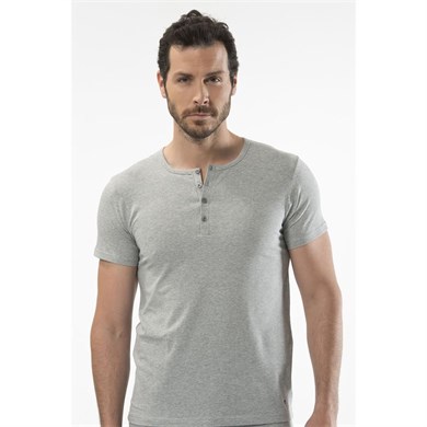 Cacharel 1308 Düğmeli Kısa Kollu Erkek T-Shirt - Gri Melanj