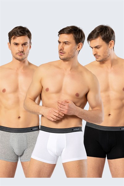 Cacharel 1320 Üçlü Boxer - Beyaz/Siyah/Gri Melanj