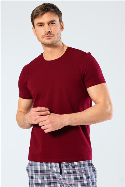 Cacharel 1331 O Yaka Kısa Kollu Erkek T-Shirt - Bordo