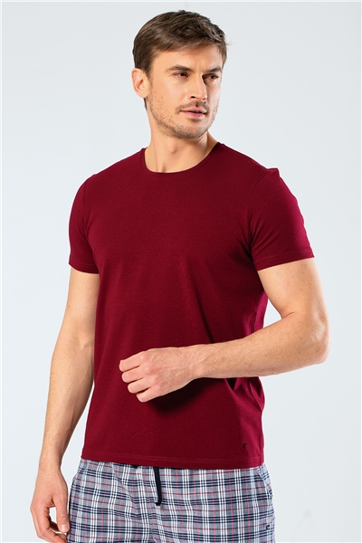 Cacharel 1331 O Yaka Kısa Kollu Erkek T-Shirt - Bordo