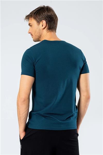 Cacharel 1332 Erkek V Yaka Kısa Kollu T-shirt-Petrol