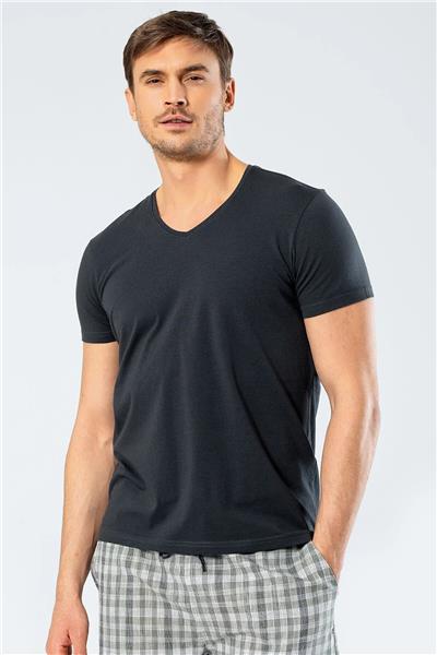 Cacharel 1332 Erkek V Yaka Kısa Kollu T-shirt-Olive