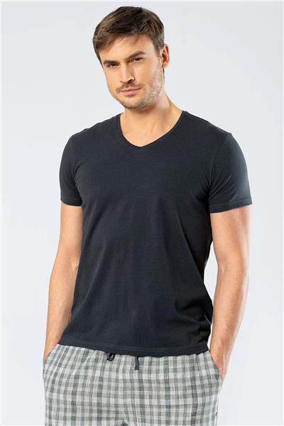 Cacharel 1332 Erkek V Yaka Kısa Kollu T-shirt-Olive