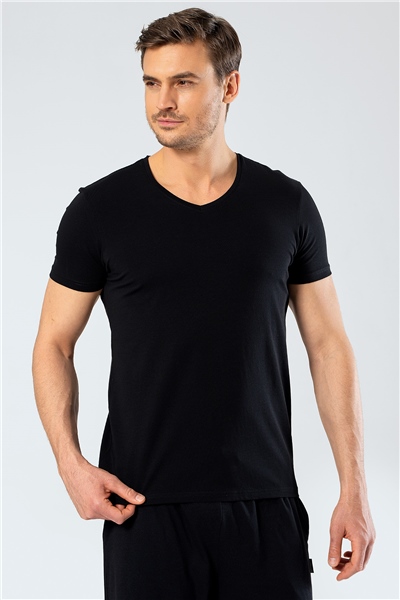 Cacharel 1332 V Yaka Kısa Kollu Erkek T-Shirt - Siyah