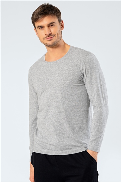 Cacharel 1333 Erkek O Yaka Uzun Kollu T-Shirt - Gri