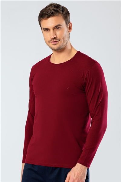 Cacharel 1333 Erkek O Yaka Uzun Kollu T-Shirt - Bordo