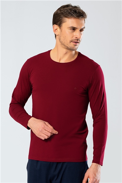 Cacharel 1333 Erkek O Yaka Uzun Kollu T-Shirt - Bordo