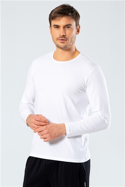 Cacharel 1333 Erkek O Yaka Uzun Kollu T-Shirt - Beyaz