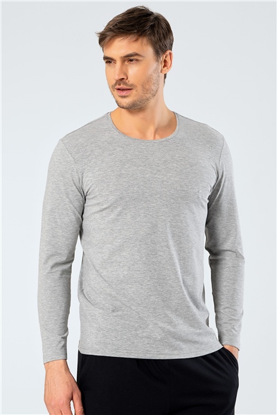 Cacharel 1333 Erkek O Yaka Uzun Kollu T-Shirt - Gri