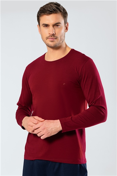 Cacharel 1333 Erkek O Yaka Uzun Kollu T-Shirt - Bordo