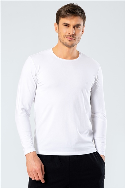 Cacharel 1333 Erkek O Yaka Uzun Kollu T-Shirt - Beyaz