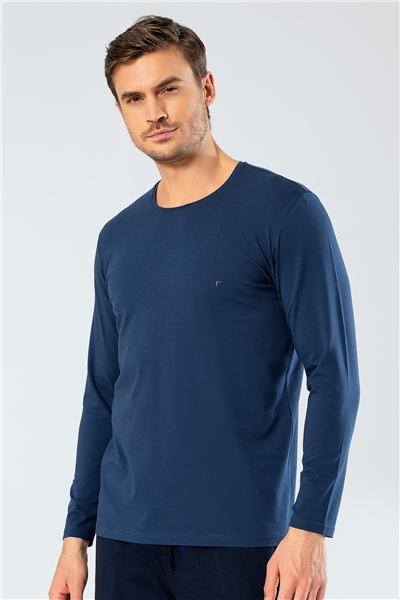 Cacharel 1333 Erkek O Yaka Uzun Kollu T-Shirt - İndigo