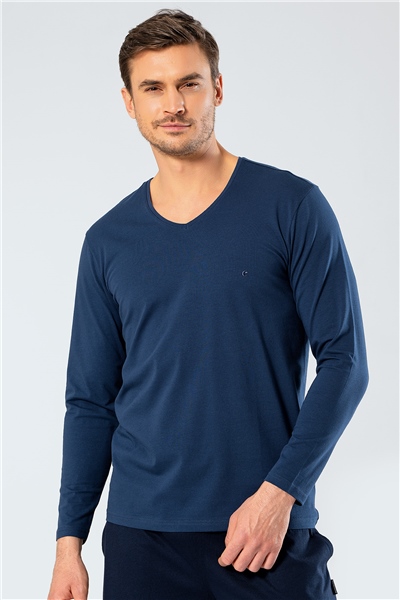 Cacharel 1334 Erkek V Yaka Uzun Kollu T-Shirt - İndigo