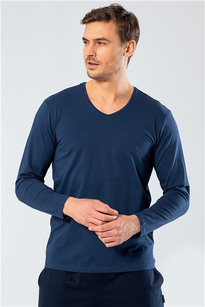 Cacharel 1334 Erkek V Yaka Uzun Kollu T-Shirt - İndigo