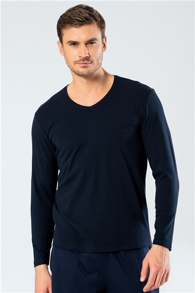 Cacharel 1334 Erkek V Yaka Uzun Kollu T-Shirt - Lacivert