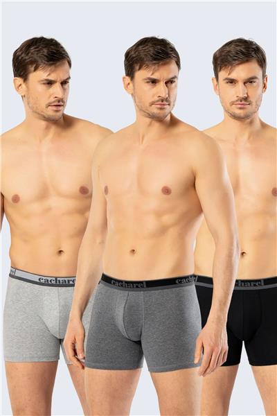 Cacharel 1338 Erkek 3lü Likralı Uzun Paça Boxer-Siyah&Antrasit&Gri