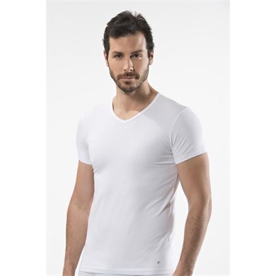 Cacharel 1402 V Yaka Erkek T-Shirt - Beyaz