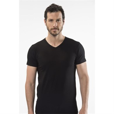 Cacharel 1402 V Yaka Erkek T-Shirt - Siyah