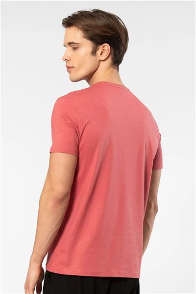 Cacharel 2169 Erkek Modal Pamuk Bisiklet Yaka Kısa Kollu T-shirt-Mercan