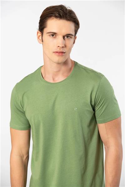 Cacharel 2169 Erkek Modal Pamuk Bisiklet Yaka Kısa Kollu T-shirt-Yeşil