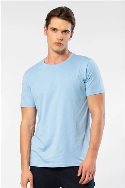Cacharel 2169 Erkek Modal Pamuk Bisiklet Yaka Kısa Kollu T-shirt-Açıkmavi