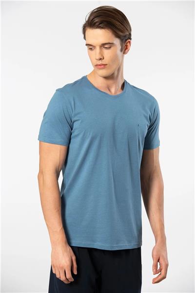 Cacharel 2169 Erkek Modal Pamuk Bisiklet Yaka Kısa Kollu T-shirt-İndigo