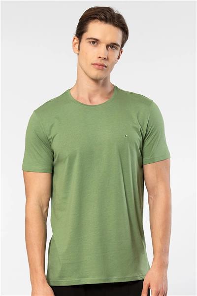 Cacharel 2169 Erkek Modal Pamuk Bisiklet Yaka Kısa Kollu T-shirt-Yeşil