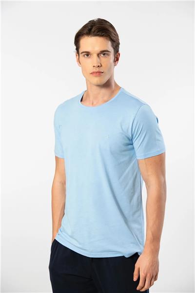 Cacharel 2169 Erkek Modal Pamuk Bisiklet Yaka Kısa Kollu T-shirt-Açıkmavi