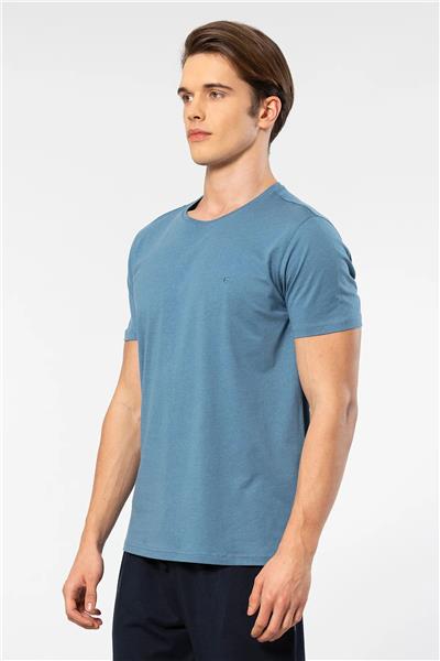 Cacharel 2169 Erkek Modal Pamuk Bisiklet Yaka Kısa Kollu T-shirt-İndigo