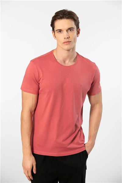 Cacharel 2169 Erkek Modal Pamuk Bisiklet Yaka Kısa Kollu T-shirt-Mercan