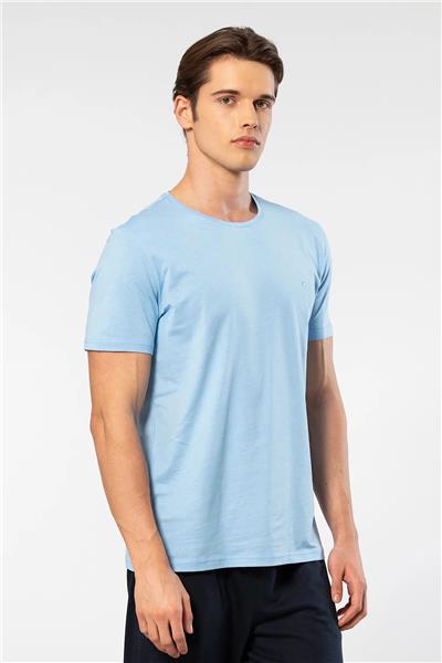 Cacharel 2169 Erkek Modal Pamuk Bisiklet Yaka Kısa Kollu T-shirt-Açıkmavi