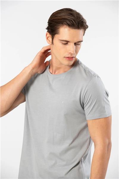 Cacharel 2169 Erkek Modal Pamuk Bisiklet Yaka Kısa Kollu T-shirt-Gri