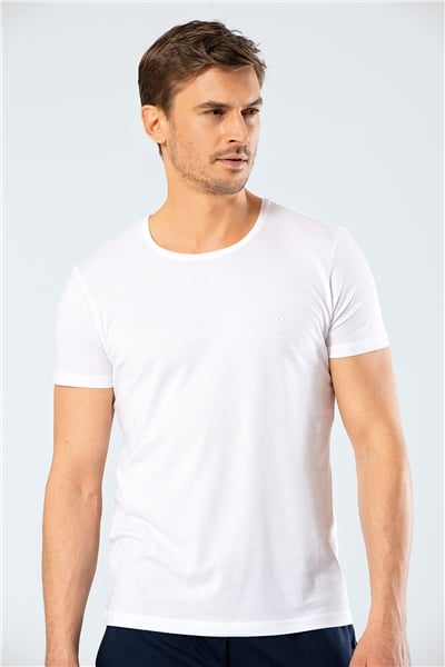 Cacharel 2169 Modal O Yaka Erkek T-Shirt  - Beyaz