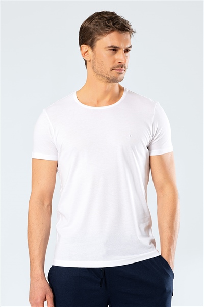 Cacharel 2169 Modal O Yaka Erkek T-Shirt  - Beyaz