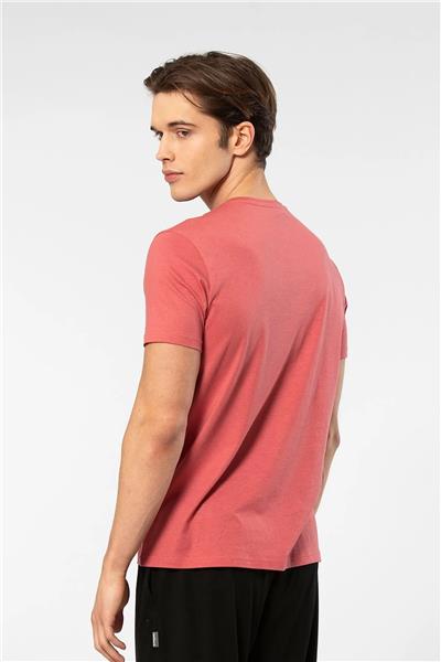 Cacharel 2170 Erkek Modal Pamuk V Yaka Kısa Kollu T-shirt-Mercan