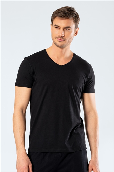 Cacharel 2170 Modal V Yaka Erkek T-Shirt  - Siyah