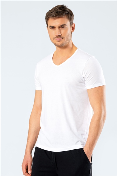 Cacharel 2170 Modal V Yaka Erkek T-Shirt  - Beyaz