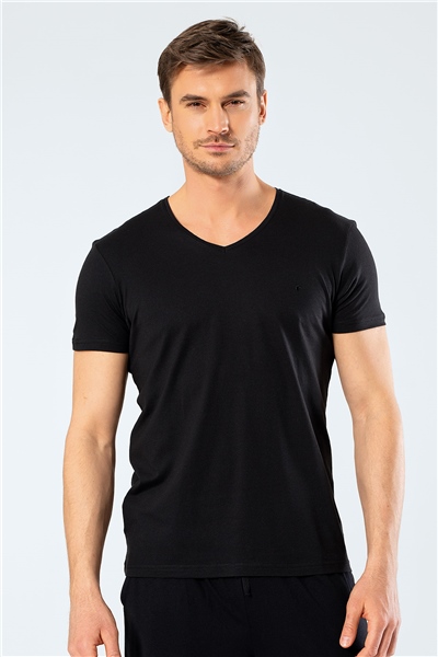 Cacharel 2170 Modal V Yaka Erkek T-Shirt  - Siyah