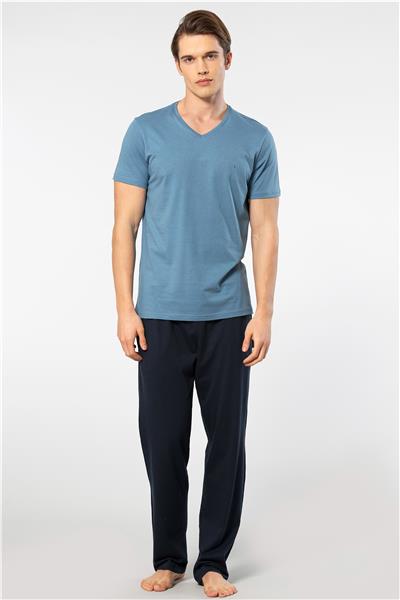 Cacharel 2192 Erkek Kısa Kollu V Yaka Pijama Takımı-İndigo